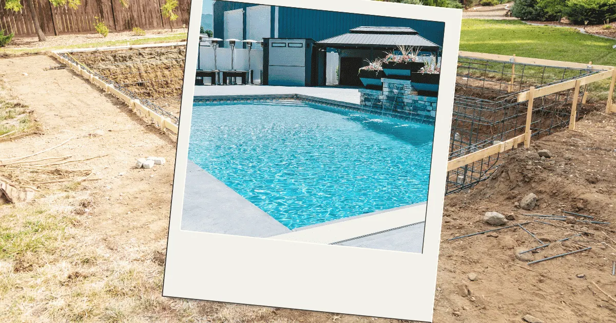 Barr Pools before and after - custom vinyl pool build in Northern Utah Before and after of a Barr Pools custom vinyl pool build in Northern Utah - excavation site transformed into a finished backyard pool